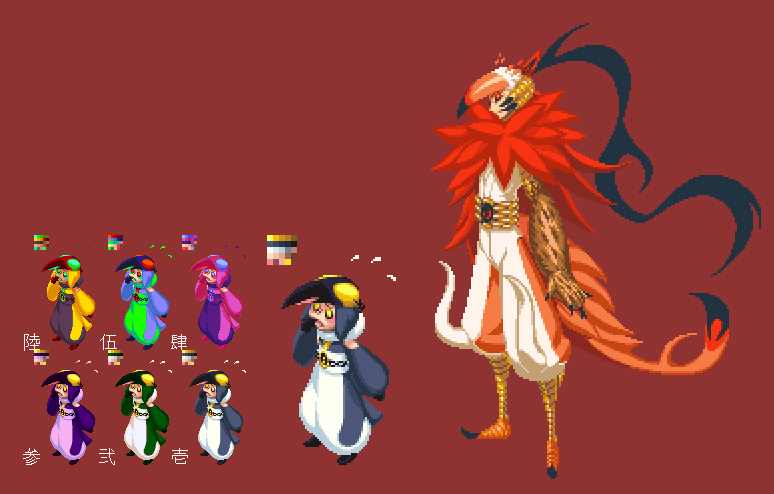 dondongarara, katanagatari, maniwa_houou, maniwa_oshidori, maniwa_pengin, pixel_art