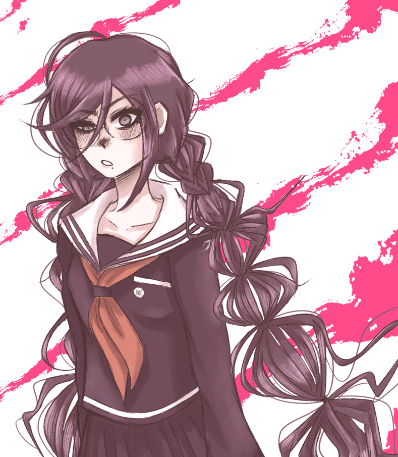 1girl, axolotl-anne, blush, braid, breast_pocket, collarbone, collared_shirt, commentary