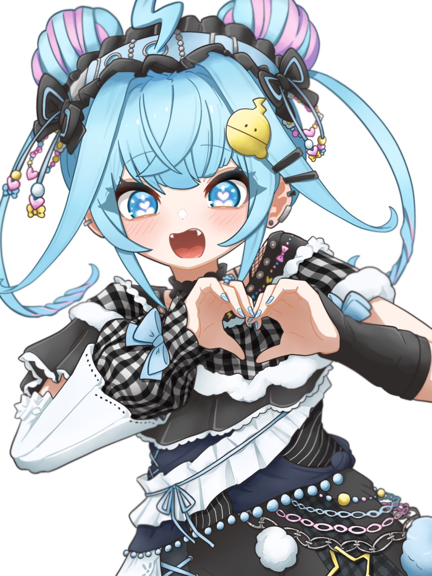 1girl, ahoge, asymmetrical_sleeves, black_arm_warmers, black_choker, black_shirt, blue_eyes, blue_hair
