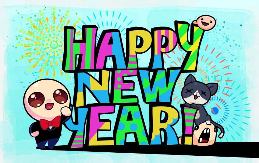 2boys, :d, artist_request, bald, black_fur, black_sleeves, black_suit, black_tail