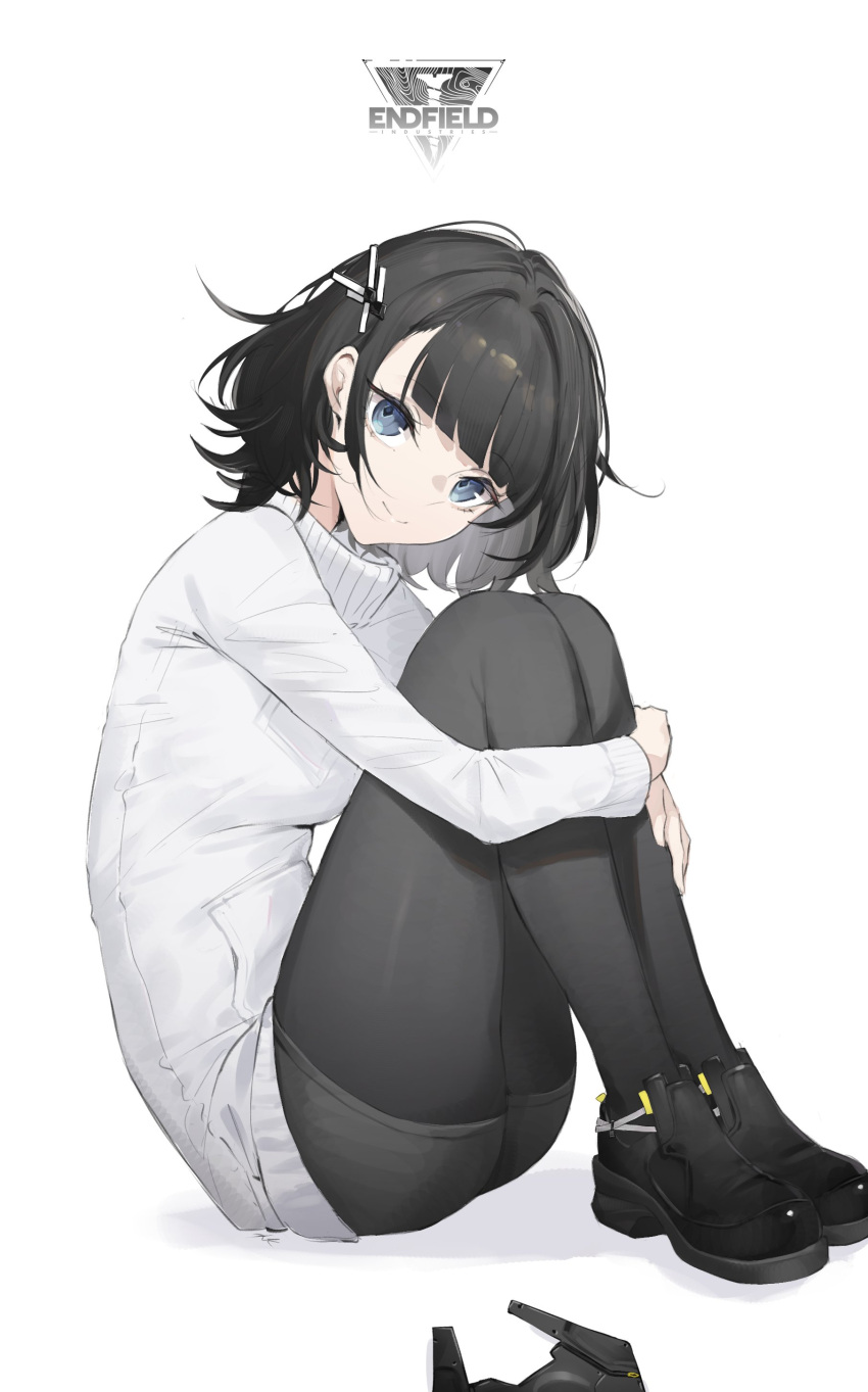 1girl, absurdres, arknights, arknights:_endfield, black_hair, black_pantyhose, black_shoes, black_shorts