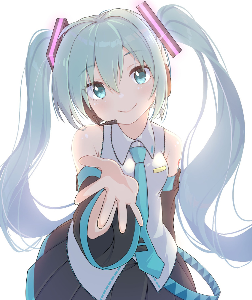 1girl, aqua_hair, aqua_nails, aqua_necktie, aqua_trim, arm_tattoo, arm_up, armpits