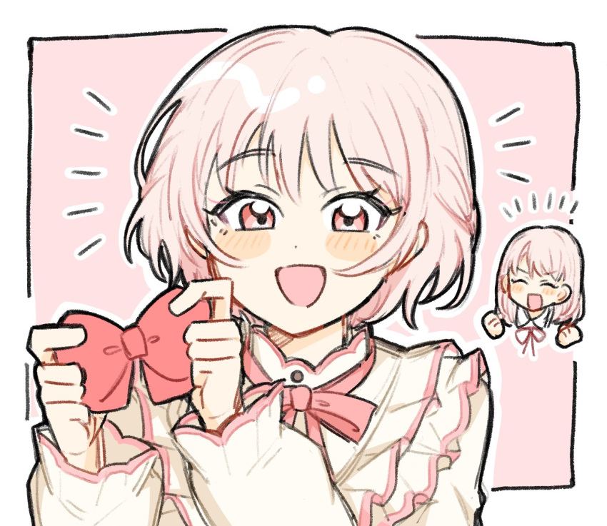 1girl, 1other, akiyama_mizuki, akiyama_mizuki_(middle_school), akiyama_yuuki, blush, bow, closed_eyes