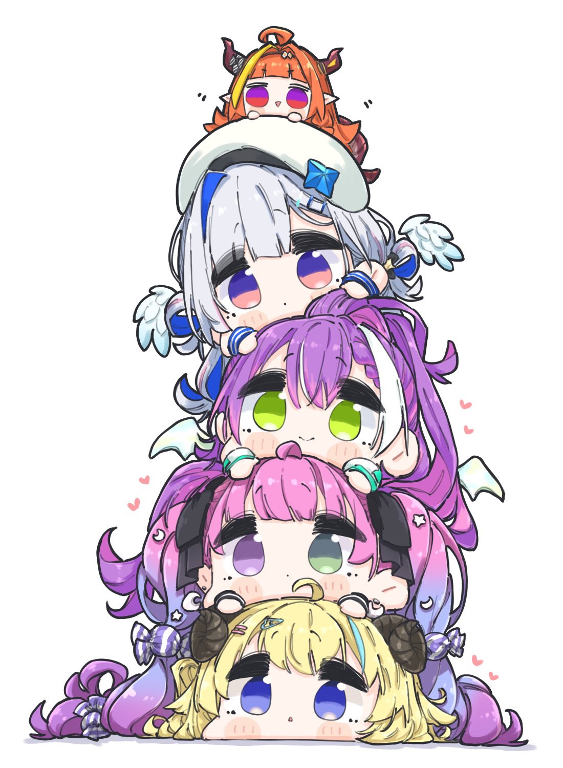 5girls, ahoge, amane_kanata, amane_kanata_(work), beret, blonde_hair, blonde_streaks, blue_eyes