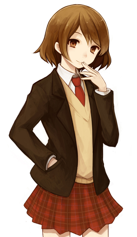brown_eyes, brown_hair, hand_in_pocket, hand_to_mouth, haruhito_(divineshalt), haruhito_(pixiv22545), necktie, plaid