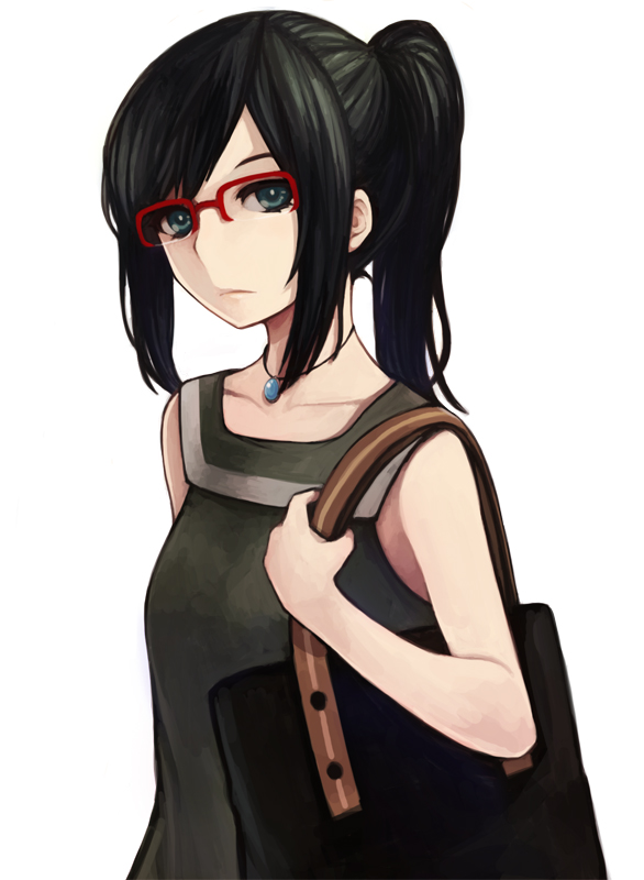 anjou_naruko, bag, black_hair, blue_eyes, casual, glasses, green_eyes, haruhito_(divineshalt)