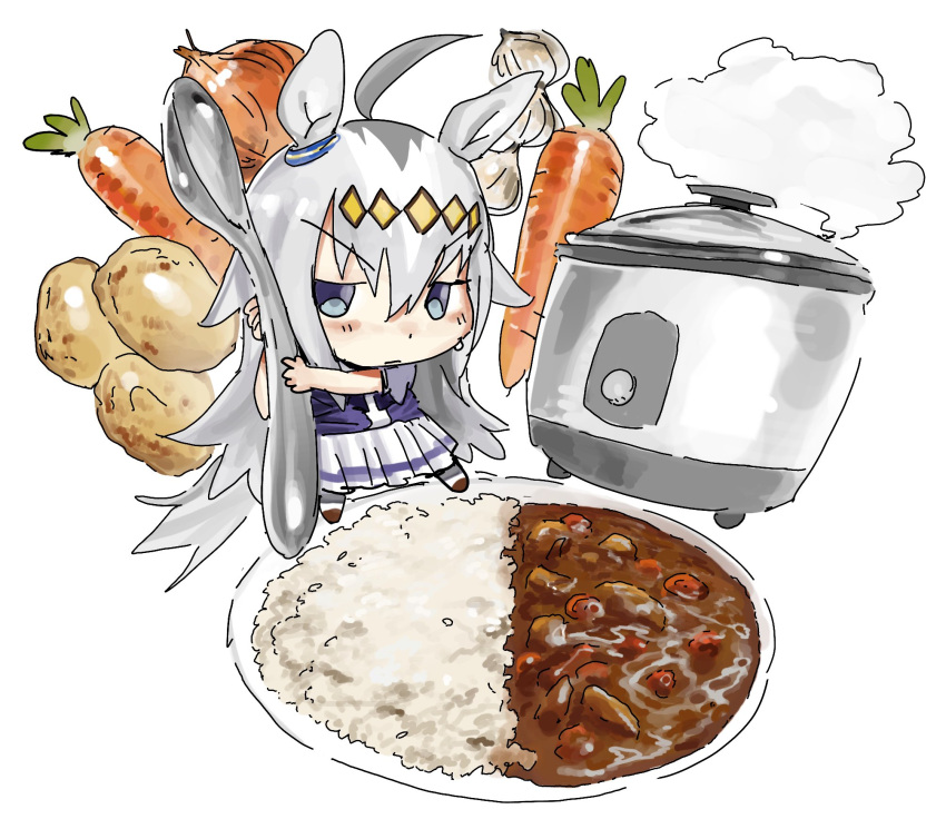 1girl, ahoge, animal_ears, blue_eyes, blush, bow, bowtie, carrot