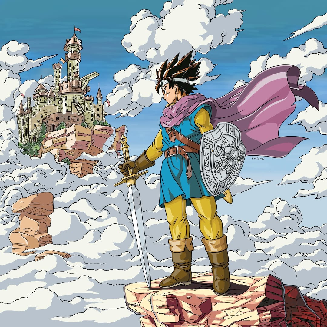1boy, belt, belt_buckle, black_hair, blue_sky, blue_tunic, bodysuit, boots