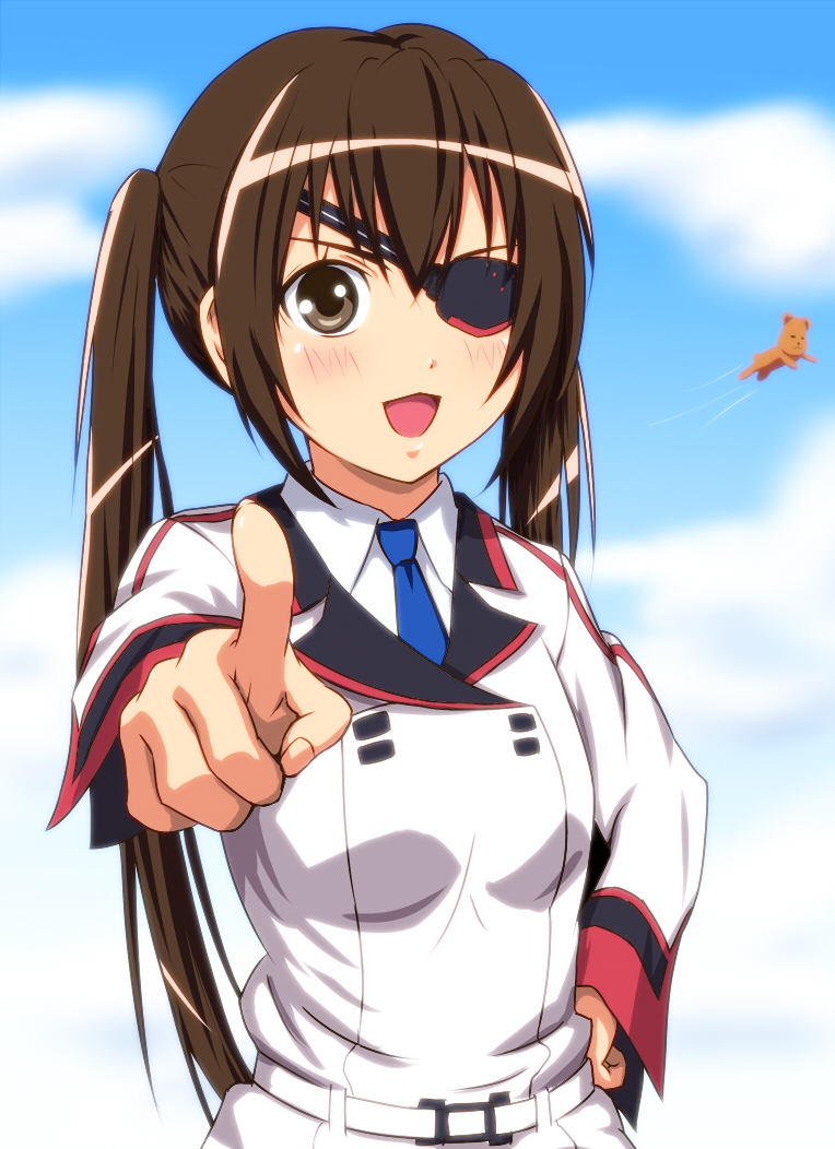 :d, brown_eyes, brown_hair, cosplay, diesel-turbo, eyepatch, fujioka-kuma, infinite_stratos
