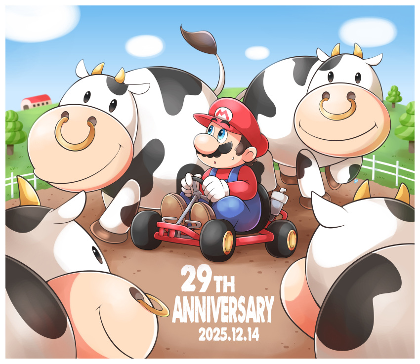 1boy, absurdres, anniversary, aogaeru_(pixiv46613656), black_hair, brown_shoes, commentary_request, cow