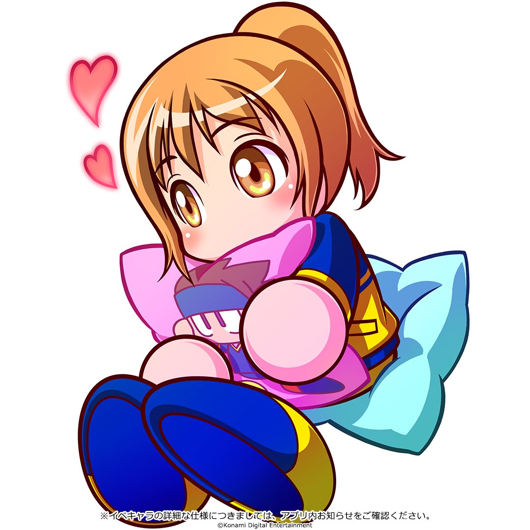 1girl, artist_request, blue_jacket, blue_shoes, brown_eyes, commentary_request, copyright_notice, cushion