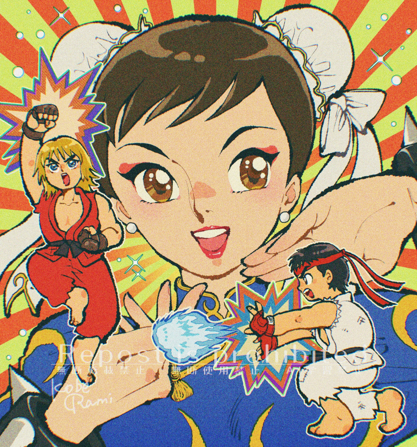 1girl, 2boys, absurdres, bangle, barefoot, black_gloves, black_hair, blonde_hair