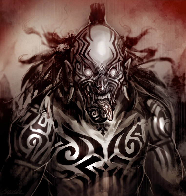 fang, fangs, kazeco, male, monochrome, muscle, original, solo