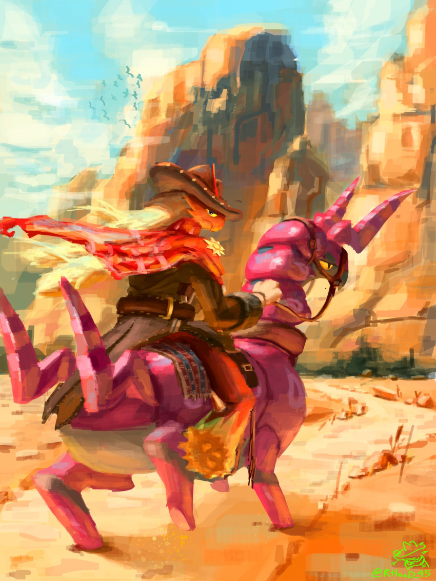 1other, animal_feet, artist_name, beak, belt, black_eyes, blaziken, blonde_hair