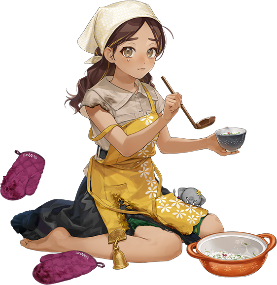 1girl, apron, bad_link, bandana, barefoot, bell, black_skirt, boots