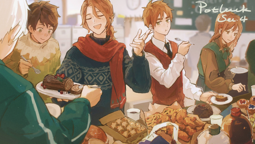 1girl, 5boys, absurdres, axis_powers_hetalia, blonde_hair, brown_hair, closed_eyes, facial_hair