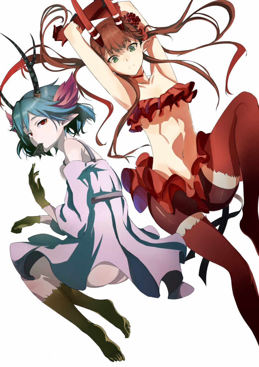 antlers, armpits, ass, bare_shoulders, blue_hair, brown_hair, c_(control), c_the_money_of_soul_and_possibility_control
