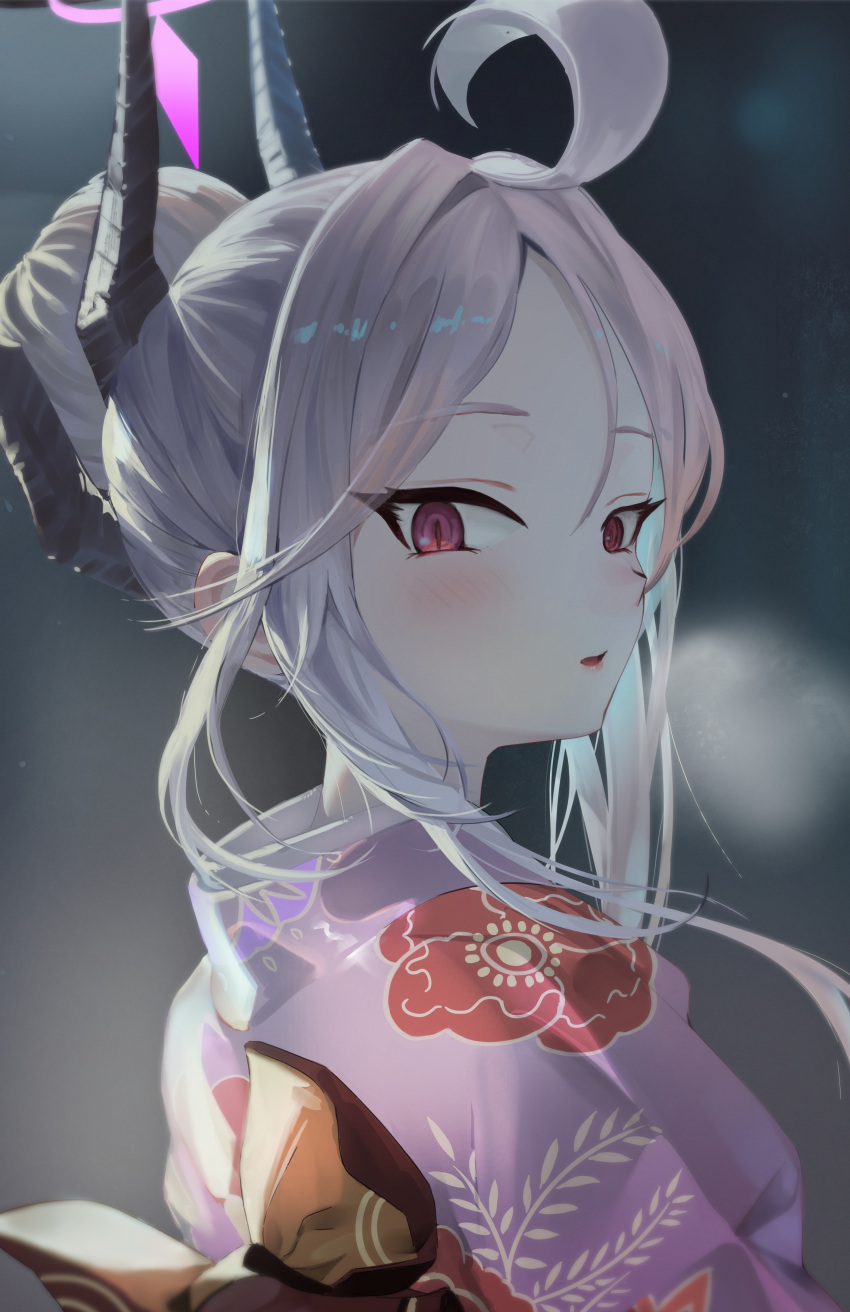 1girl, absurdres, ahoge, blue_archive, blush, commentary_request, demon_girl, demon_horns