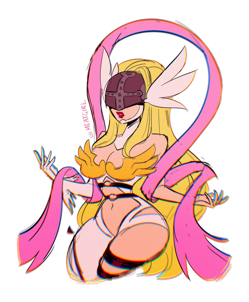 1girl, absurdres, angewomon, armor, belt, blonde_hair, breastplate, breasts