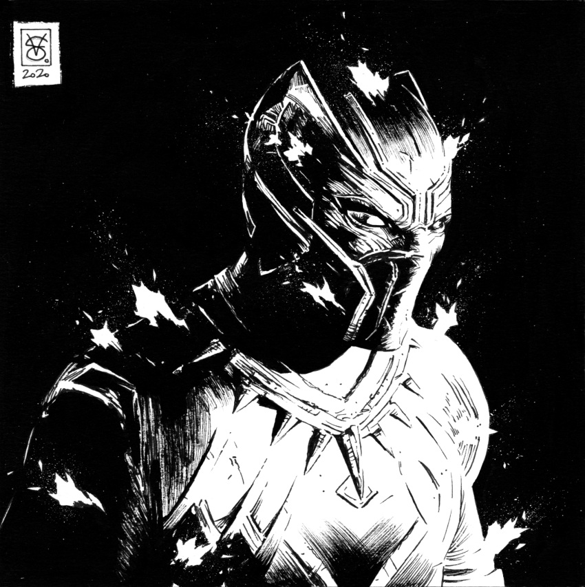 1boy, 2020, animal_ears, armor, artist_name, black_background, black_bodysuit, black_panther_(marvel)