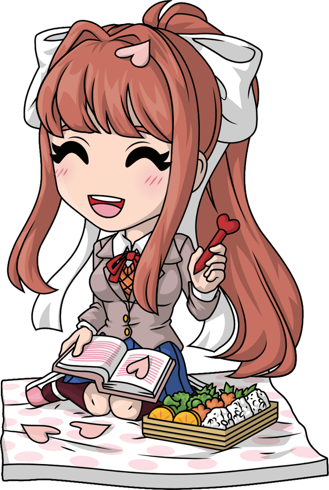 1girl, ^_^, artist_request, bento, blue_skirt, blush, book, breasts