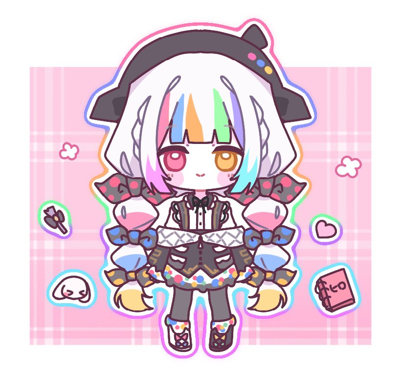 1girl, beret, black_boots, boots, bow, chibi, chibi_only, full_body