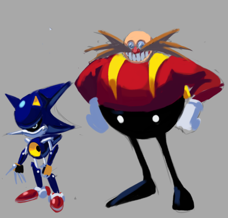 2boys, bald, classic_eggman, clenched_hands, commentary, dr._eggman, english_commentary, facial_hair
