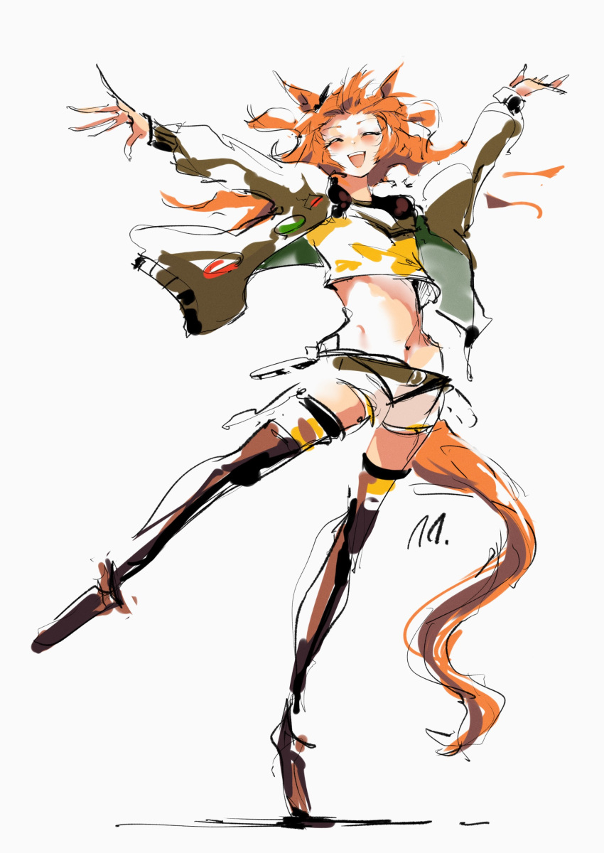 1girl, absurdres, animal_ears, blush, boots, brown_boots, closed_eyes, commentary