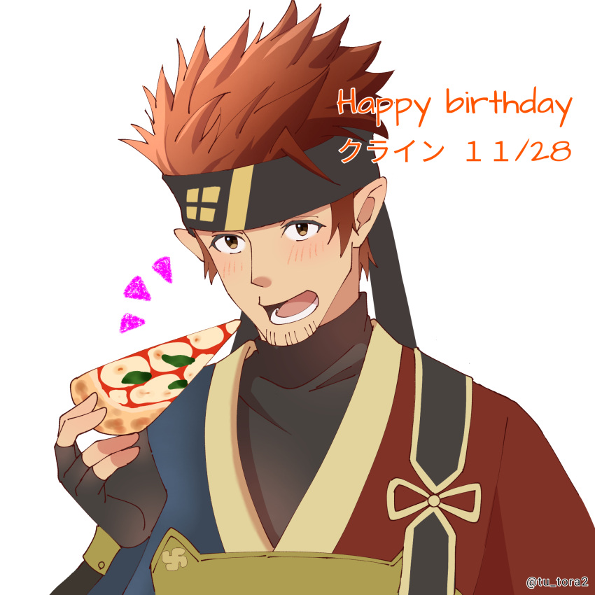 1boy, artist_name, bandana, black_bandana, black_gloves, black_shirt, blue_robe, blush