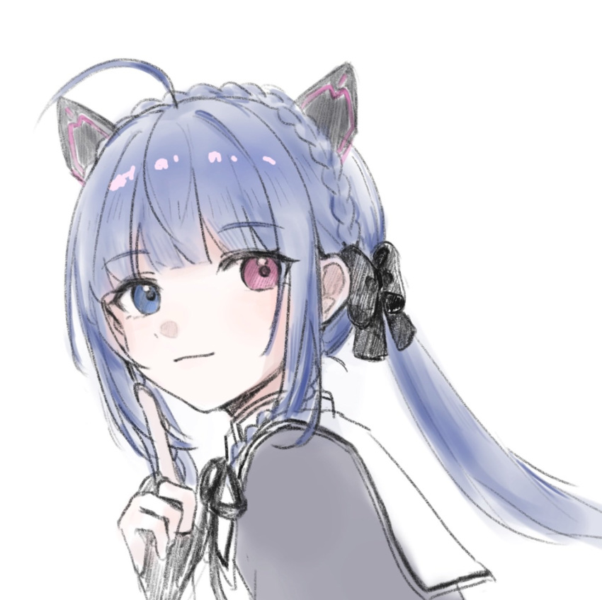 1girl, ahoge, animal_ears, antares_(alxy13d), assault_lily, black_bow, black_bridal_gauntlets, black_ribbon