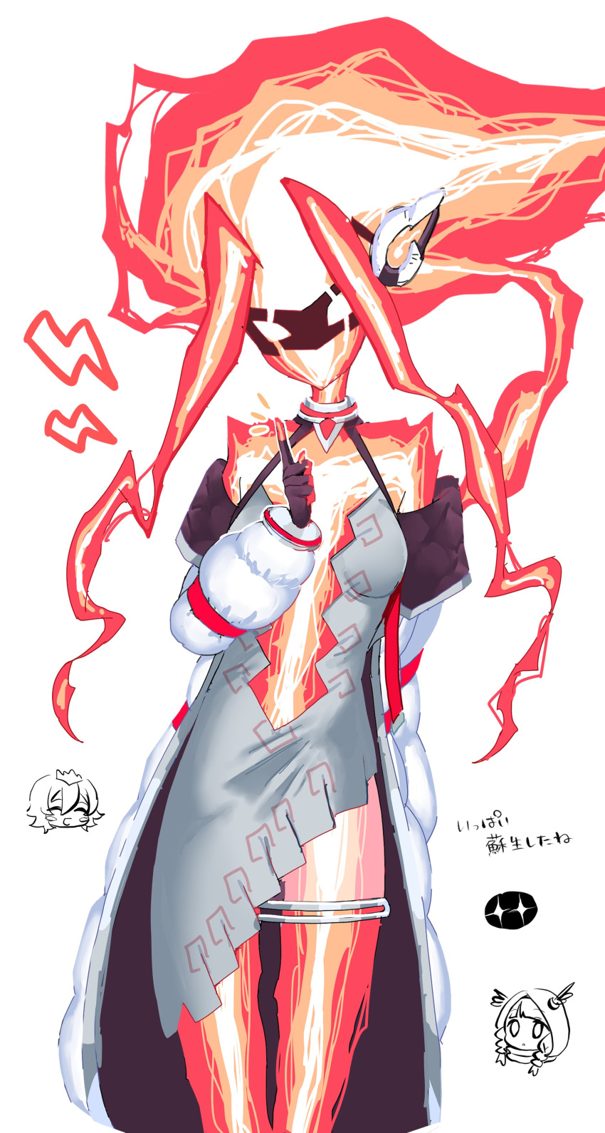 absurdres, bare_shoulders, breasts, colored_skin, commentary_request, diviner_of_the_herald, dress, duel_monster