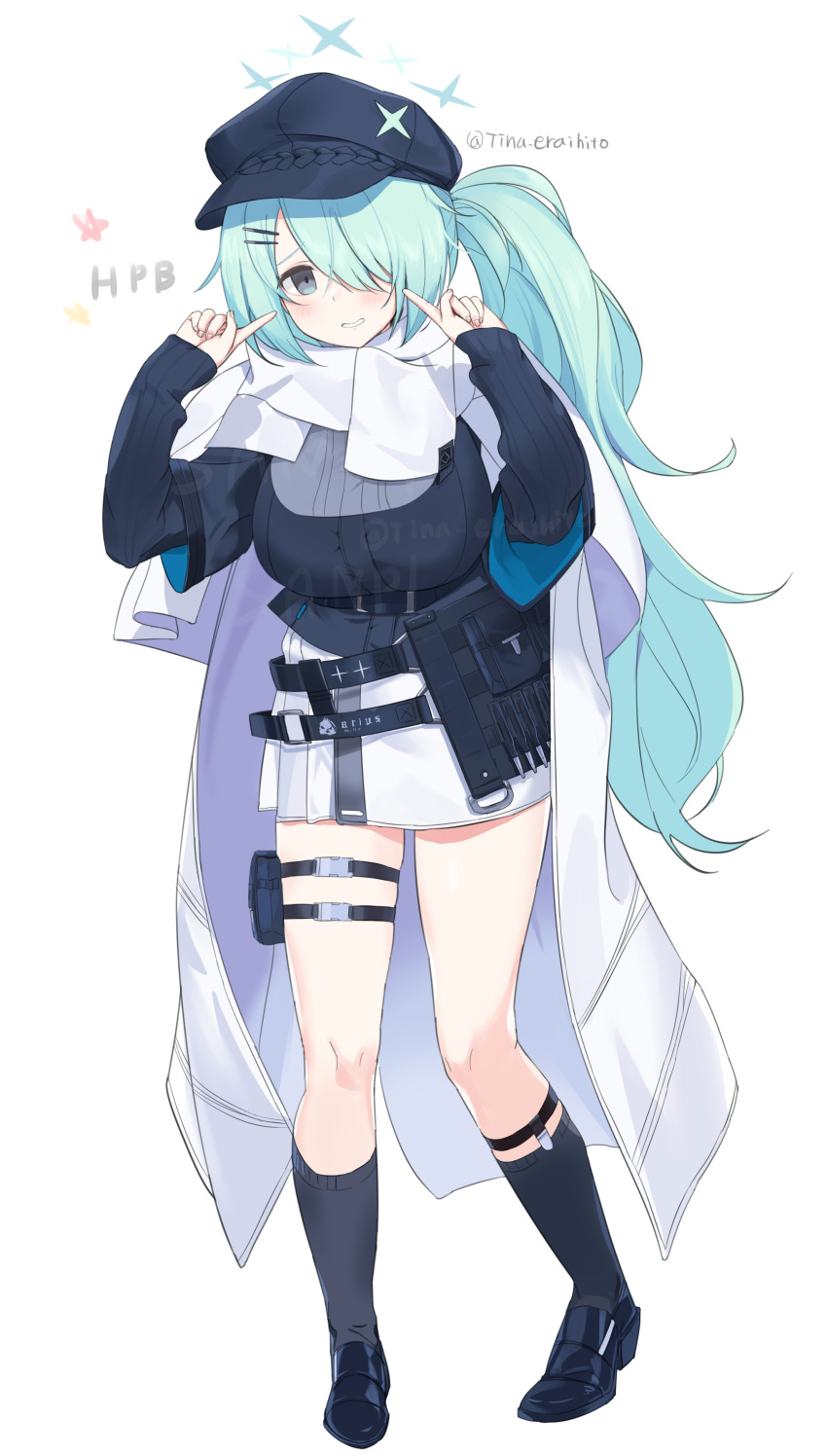 1girl, absurdres, aqua_eyes, aqua_hair, aqua_halo, artist_name, belt, black_belt
