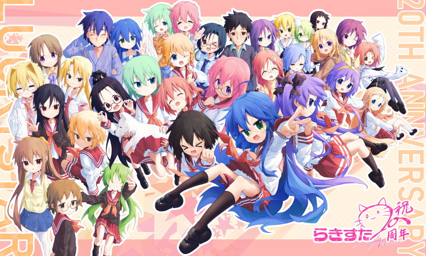 2boys, 6+girls, absurdres, amahara_fuyuki, anniversary, ap04astral, blonde_hair, blue_eyes