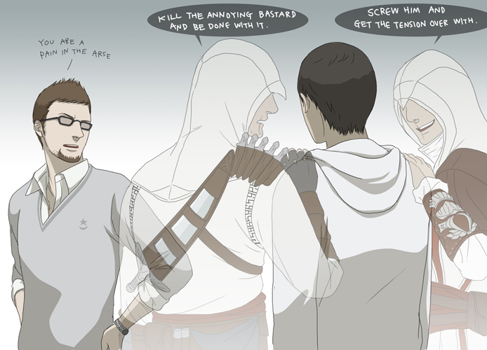 altair_ibn_la-ahad, assassin's_creed, assassin's_creed, desmond_miles, ezio_auditore_da_firenze, genmaipudding