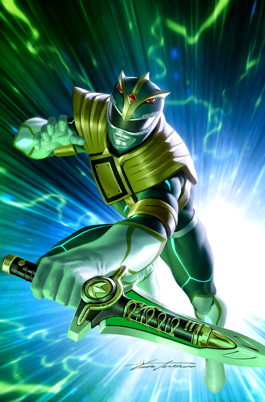 1boy, armlet, armor, blurry, blurry_background, bodysuit, boots, comic_cover