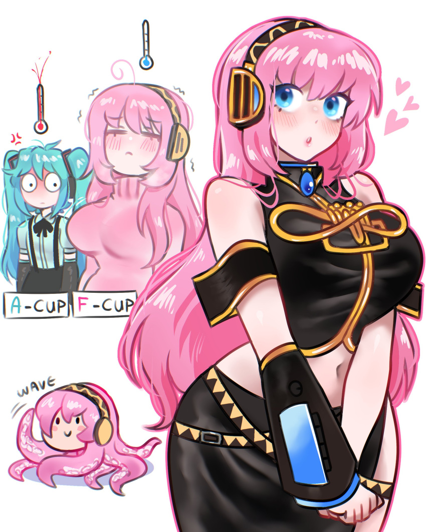 2girls, absurdres, anger_vein, aqua_hair, bare_shoulders, blue_eyes, blush, breasts