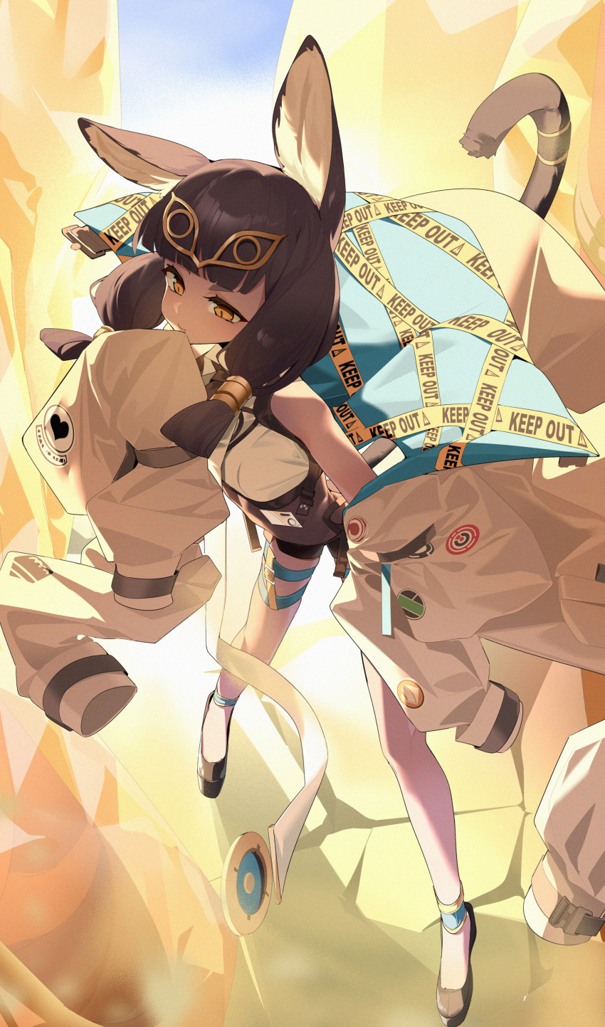 1girl, absurdres, animal_ears, arknights, brown_hair, cat_ears, cat_girl, cat_tail