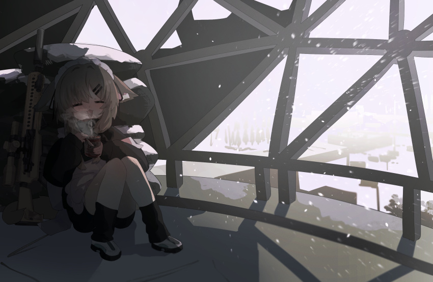 1girl, animal_ear_fluff, animal_ears, apron, black_jacket, black_shorts, black_socks, blush
