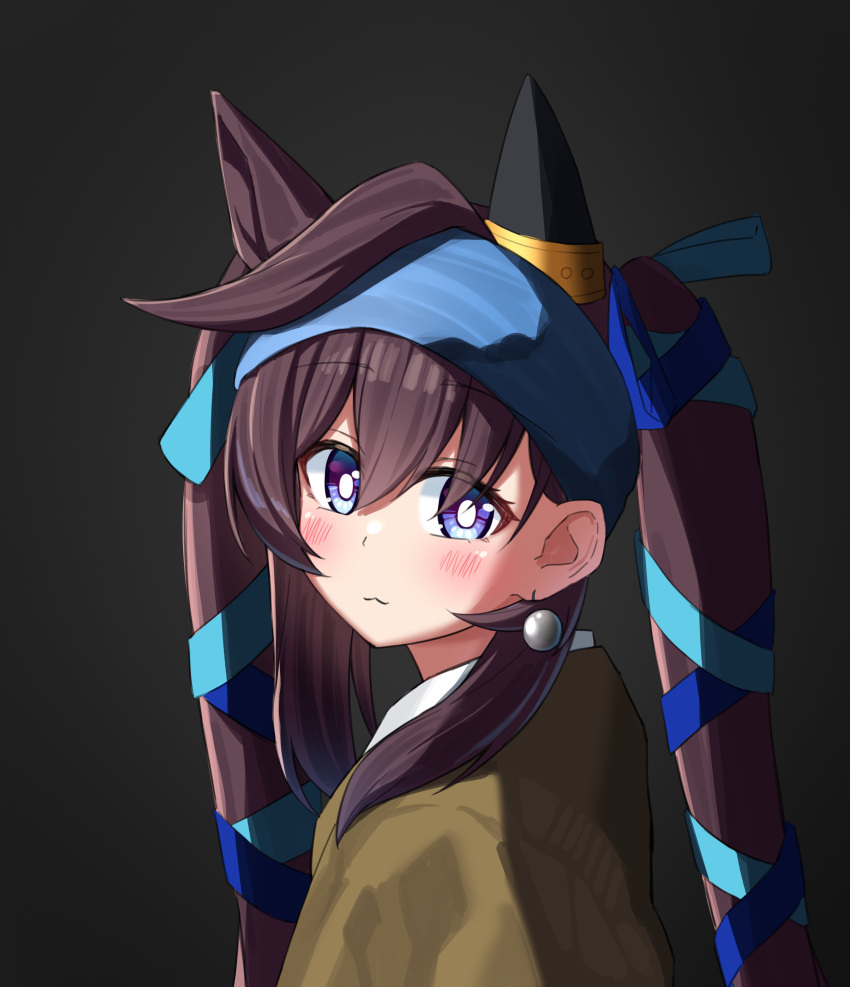 1girl, :3, absurdres, alternate_costume, animal_ears, black_background, black_hair, blue_headscarf