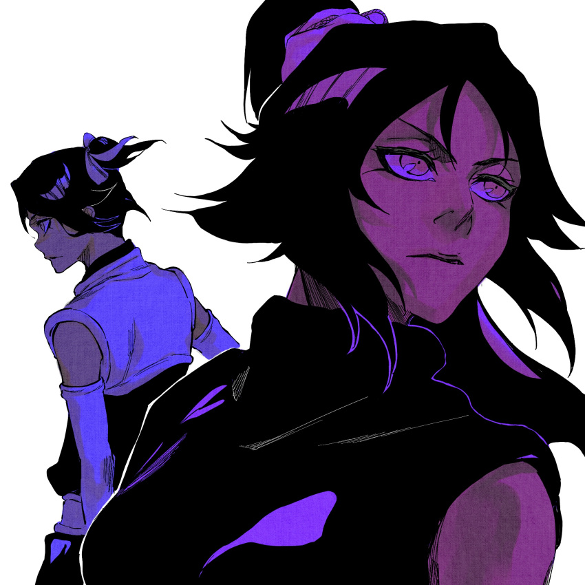 1boy, 1girl, androgynous, bleach, breasts, chinese_commentary, commentary_request, dark-skinned_female