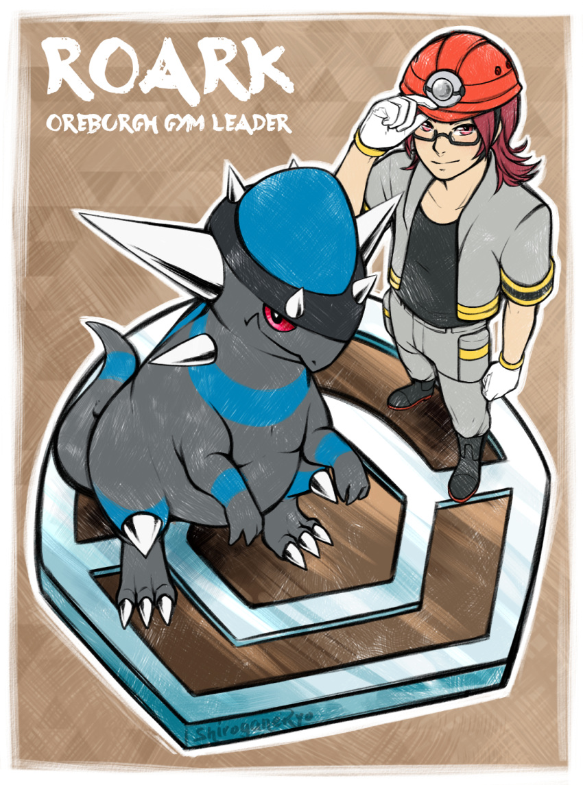 1boy, artist_name, badge, badge_(pokemon), black-framed_eyewear, black_boots, black_shirt, boots