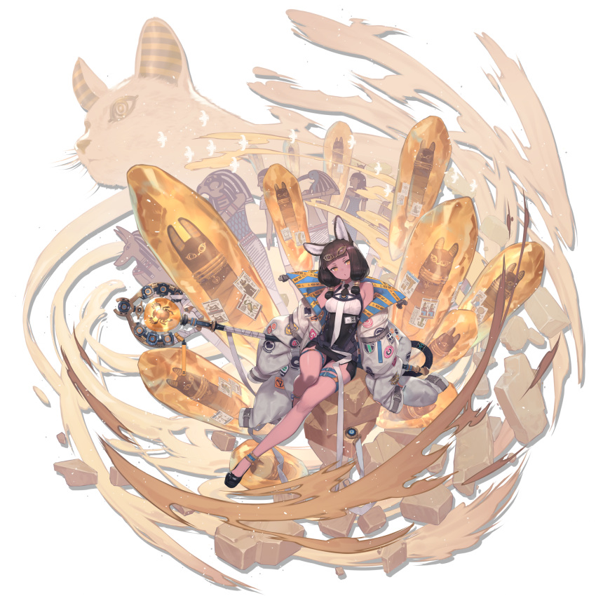 1girl, :o, amber_(gemstone), ancient_egyptian, animal_ear_fluff, animal_ears, anklet, anubis_(mythology)