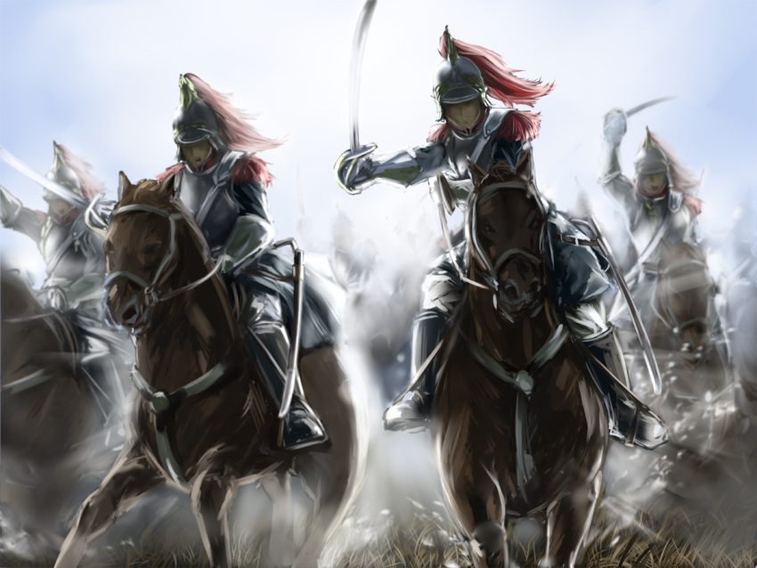 army, cavalry, helmet, horse, horseback_riding, military, military_uniform, original