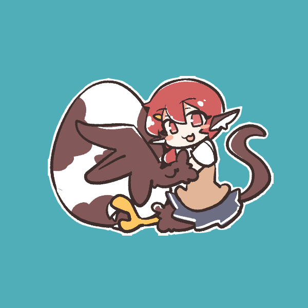 1girl, animal_ears, big_o_pants, bird_ears, bird_legs, bird_tail, black_skirt, blue_background