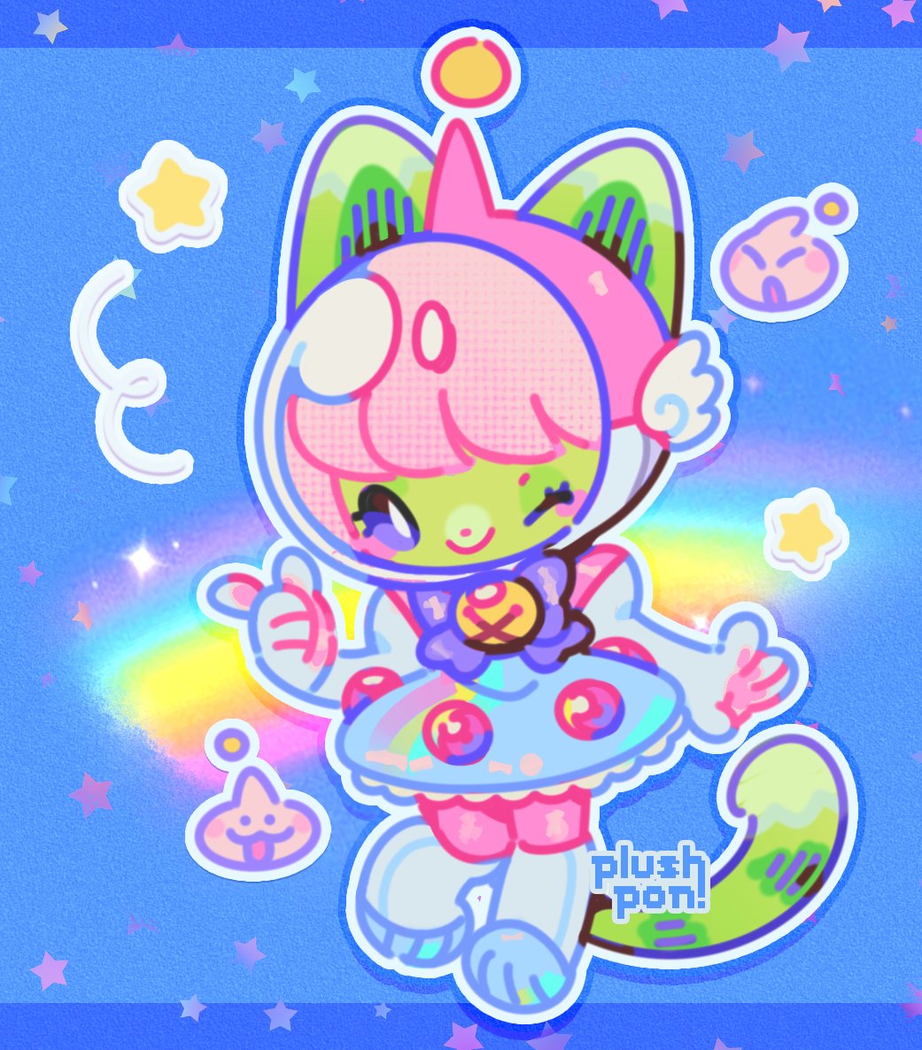 1girl, animal_ears, blue_background, blue_dress, blush_stickers, border, cat_ears, cat_girl