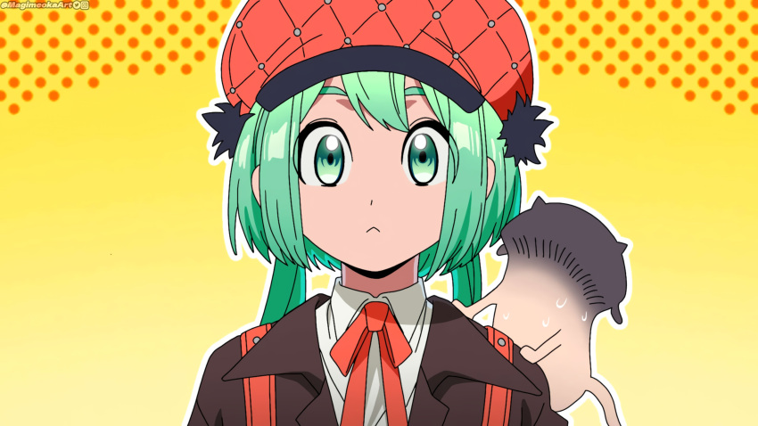 1girl, absurdres, bag, closed_mouth, commentary, english_commentary, green_eyes, green_hair