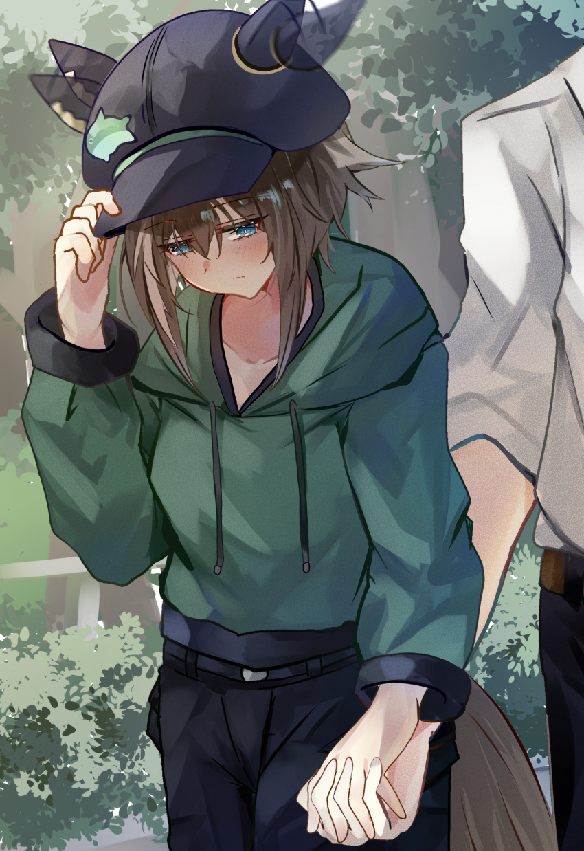 1boy, 1girl, absurdres, afterimage, animal_ears, belt, bimmy, black_pants