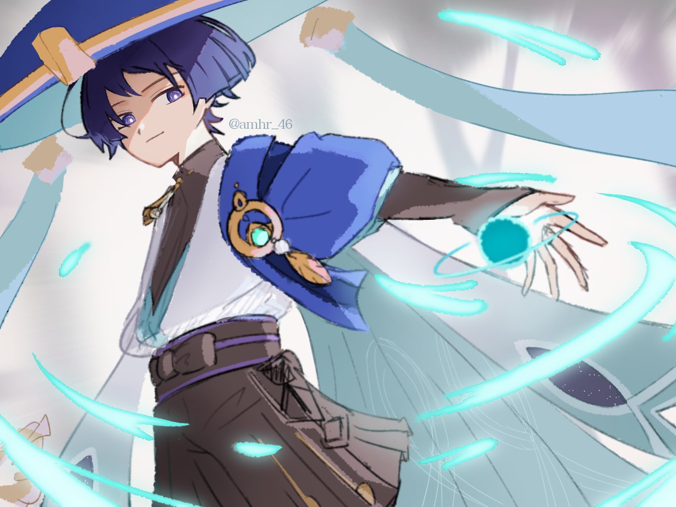 1boy, amhr_46, aqua_gem, arm_at_side, artistic_error, belt, black_belt, black_bodysuit