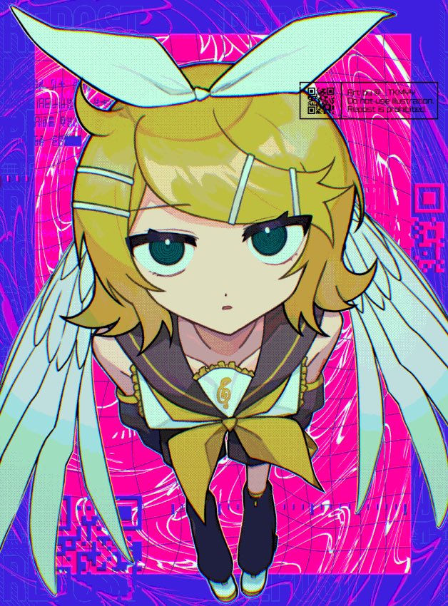 1girl, black_sailor_collar, blonde_hair, bow, collarbone, hair_bow, hair_ornament, hairclip