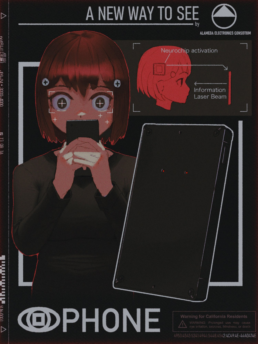 1girl, artist_name, black_background, black_sweater, bob_cut, border, brand_name_imitation, brown_hair